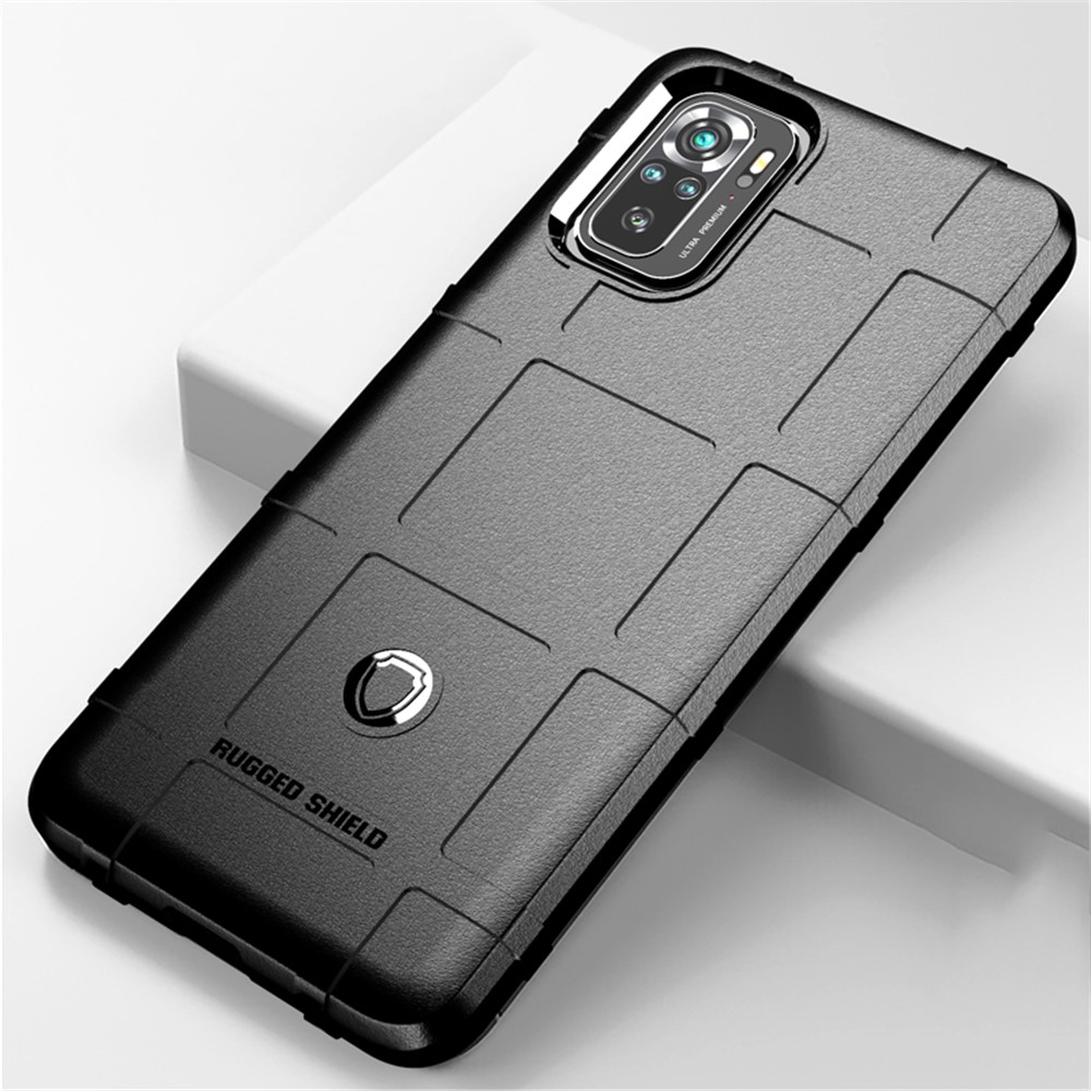 For Xiaomi Redmi Note 10 4G/Note 10S Shock-Absorbed Rugged Square Grid Skin TPU Back Case - Black-4
