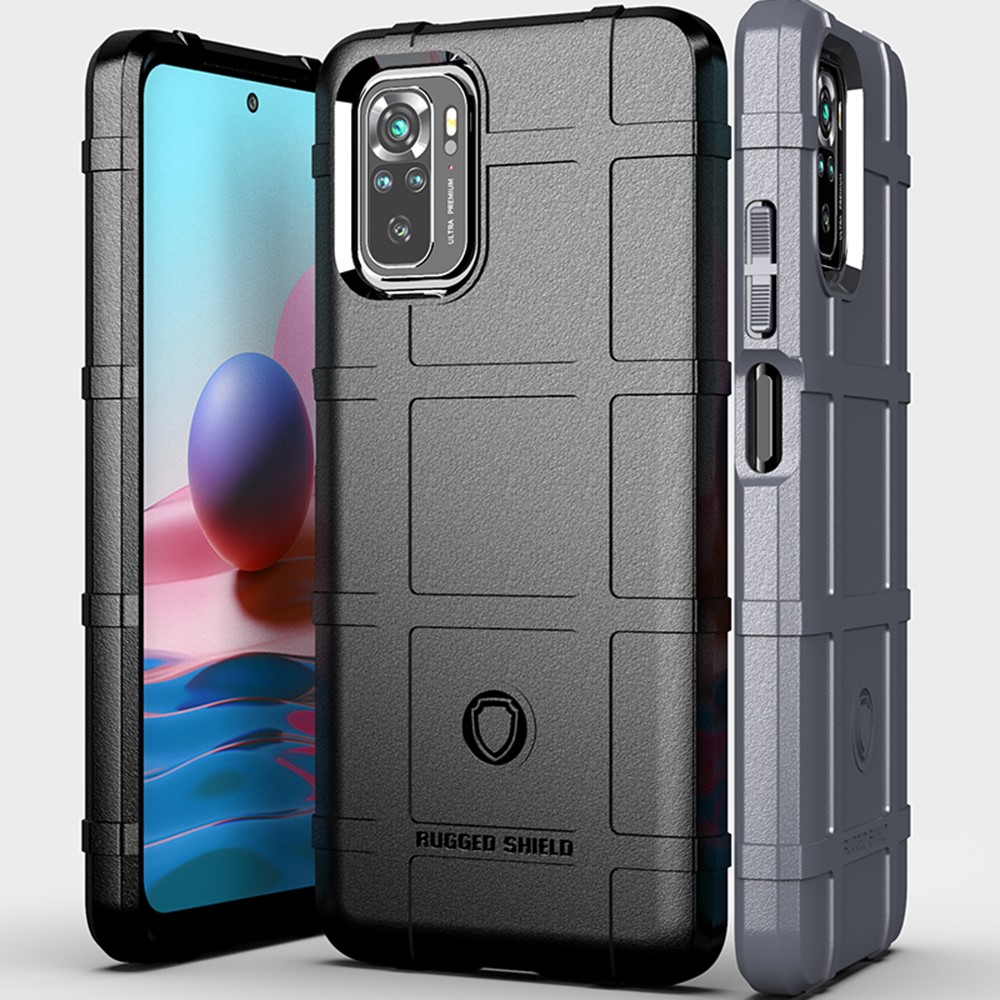 For Xiaomi Redmi Note 10 4G/Note 10S Shock-Absorbed Rugged Square Grid Skin TPU Back Case - Black-5