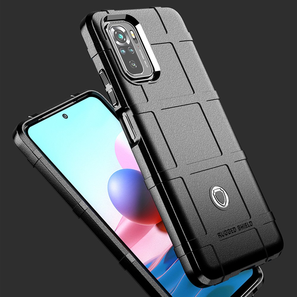 For Xiaomi Redmi Note 10 4G/Note 10S Shock-Absorbed Rugged Square Grid Skin TPU Back Case - Black-9