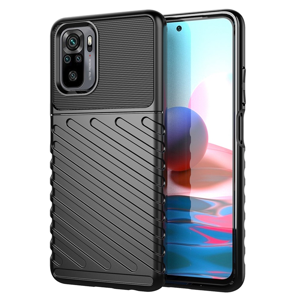 Thunder Series Thickened Twill Texture Soft TPU Phone Cover for Xiaomi Redmi Note 10 4G/Note 10S - Black-1