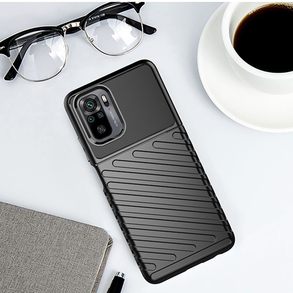 Thunder Series Thickened Twill Texture Soft TPU Phone Cover for Xiaomi Redmi Note 10 4G/Note 10S - Black-5
