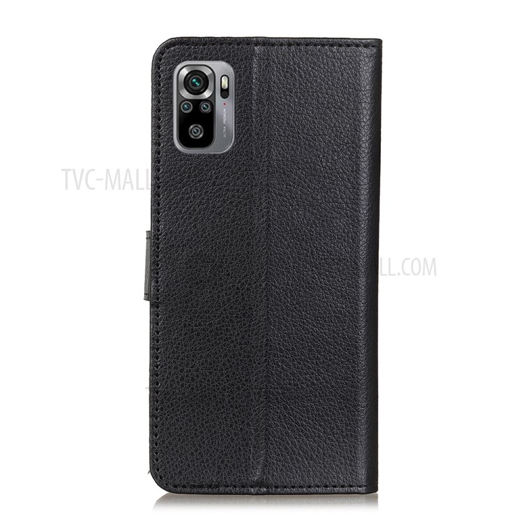 Litchi Skin Folio Flip Cuero Capas Protectora Con Diseño de Soporte de Billetera Para Xiaomi Redmi Nota 10 4g/nota 10s - Negro-9