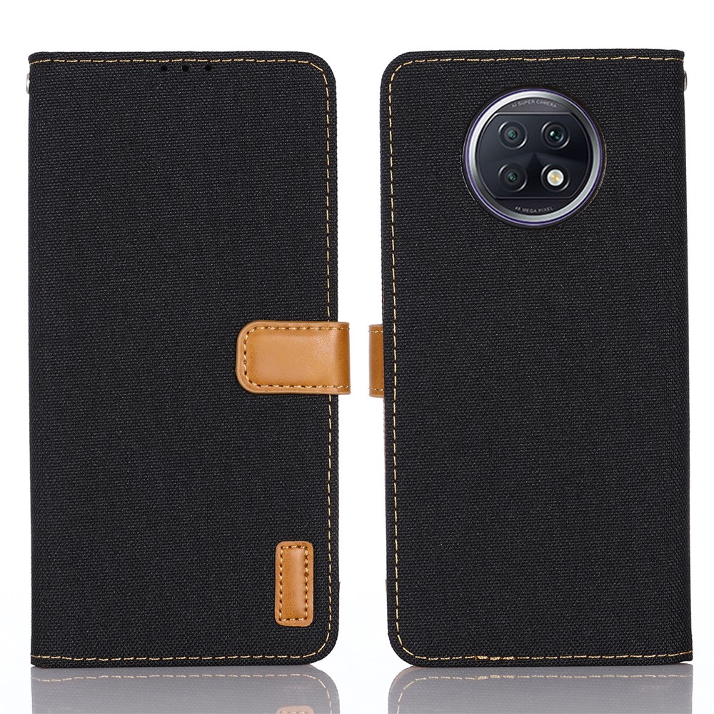 Jeans Cloth Wallet PU Leather Stand Protector Case for Xiaomi Redmi Note 9T 5G / Note 9 5G - Black-1