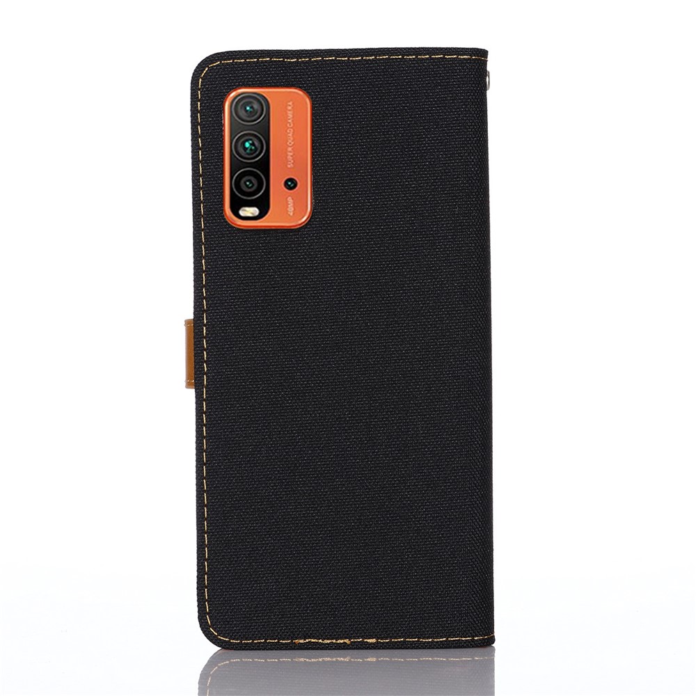 Jeans Cloth Wallet PU Leather Stand Protector Case for Xiaomi Redmi 9T - Black-3