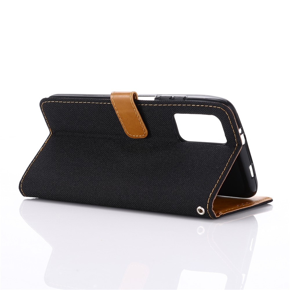Jeans Cloth Wallet PU Leather Stand Protector Case for Xiaomi Redmi 9T - Black-4