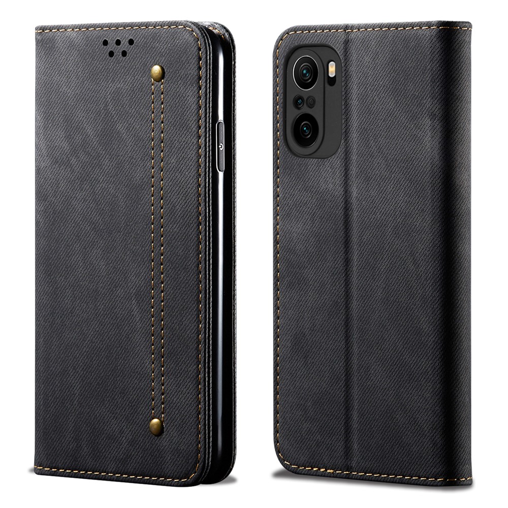 Jeans Texture Texture Case de Support de Portefeuille en Cuir Pour Xiaomi Redmi K40 / K40 Pro - le Noir