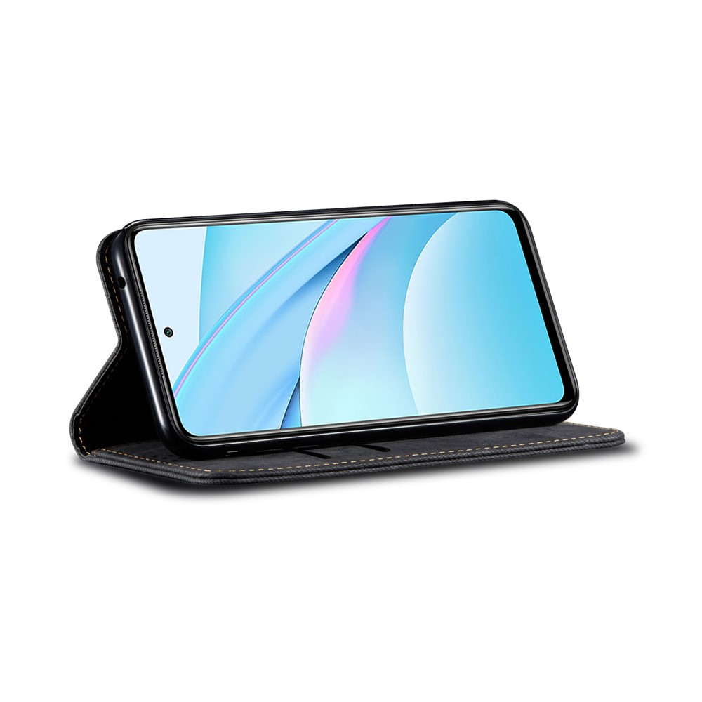 Jeans Cloth Texture Leather Wallet Stand Case for Xiaomi Redmi K40 / K40 Pro - Black-5