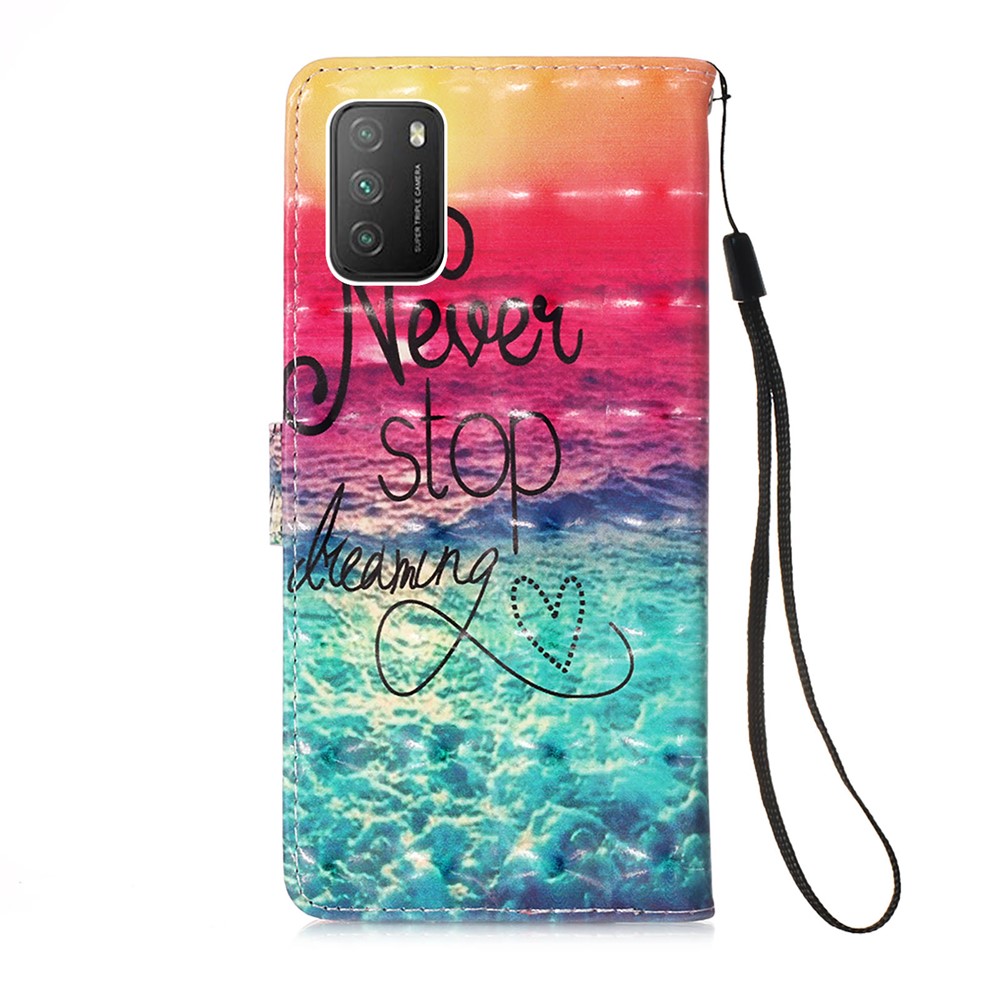 3D Pattern Printing Wallet Stand PU Leather Phone Shell Case for Xiaomi Poco M3 / Redmi Note 9 4G (Qualcomm Snapdragon 662) / Redmi 9 Power / Redmi 9T - Never Stop Dreaming-2