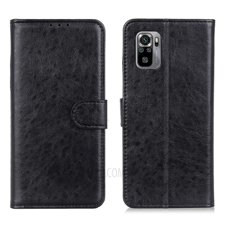 Crazy Horse Skin Leather Case for Xiaomi Redmi Note 10 4G/ Note 10S Phone Shell Wallet Stand - Black-1