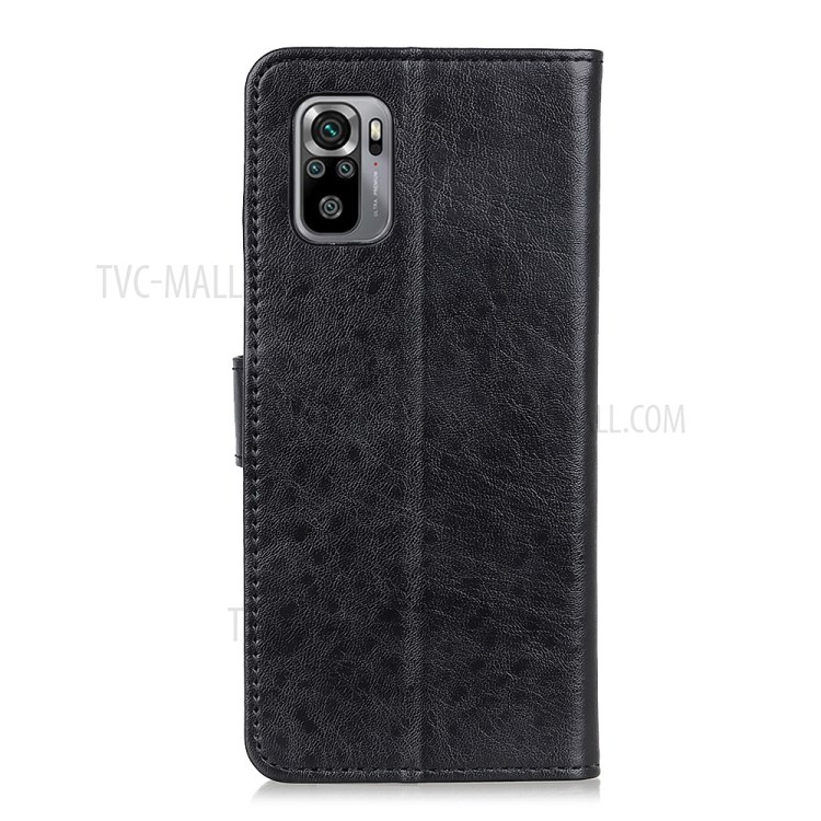 Crazy Horse Skin Leather Case for Xiaomi Redmi Note 10 4G/ Note 10S Phone Shell Wallet Stand - Black-3