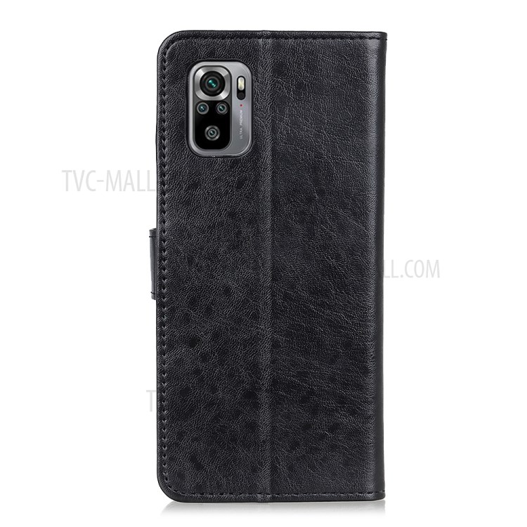 Crazy Horse Skin Leather Case for Xiaomi Poco M5s 4G / Redmi Note 10 4G / Note 10S 4G Phone Shell Wallet Stand - Black-3