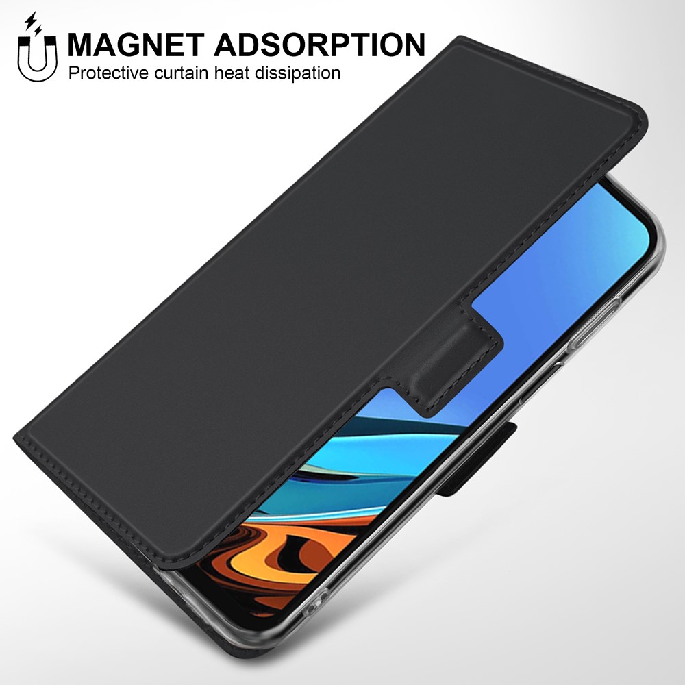 Cassa Del Telefono Assorbita Auto-assorbita In Pelle PU Per Xiaomi Redmi 9T / 9 Potenza / Nota 9 4G. - Nero