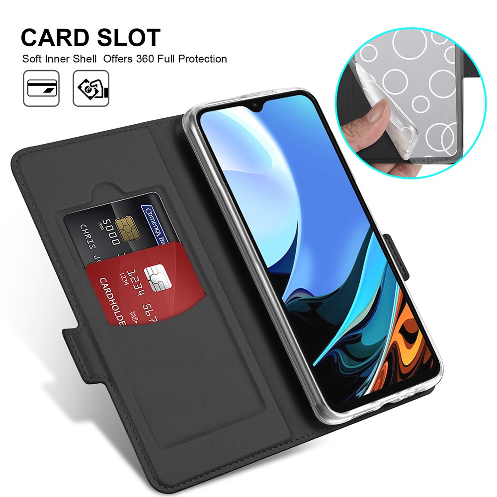 Cassa Del Telefono Assorbita Auto-assorbita In Pelle PU Per Xiaomi Redmi 9T / 9 Potenza / Nota 9 4G. - Nero