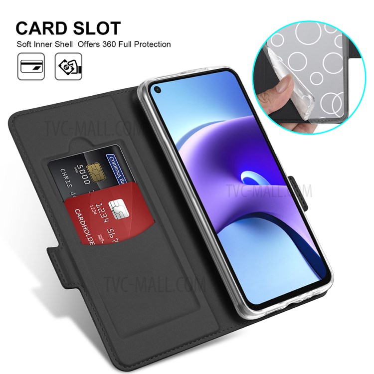 Thin & Firm PU Leather Phone Stand Shell Case with Card Holder for Xiaomi Redmi Note 9T 5G / Note 9 5G - Black-4