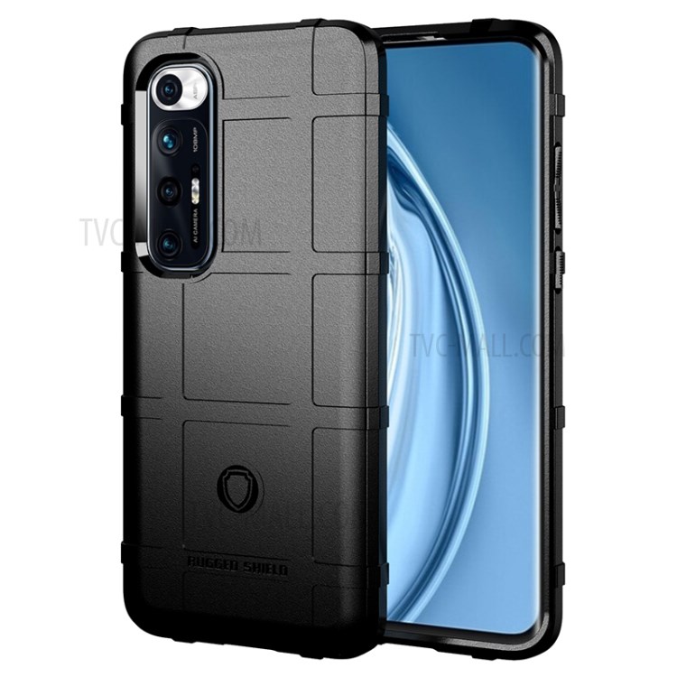For Xiaomi Mi 10S Shock-proof Rugged Square Grid Skin TPU Back Shell - Black-1