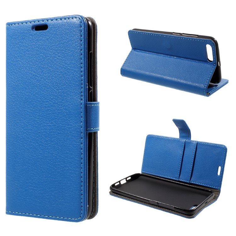 Litchi Skin Leather Wallet Phone Case for Xiaomi Mi 6 - Blue-1