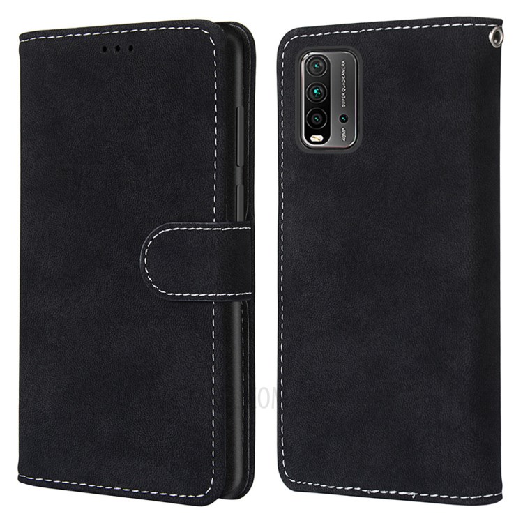Retro Style Matte Leather Case Phone Cover Wallet Stand for Xiaomi Redmi 9 Power / Redmi Note 9 4G (Qualcomm Snapdragon 662) / Redmi 9T - Black-1