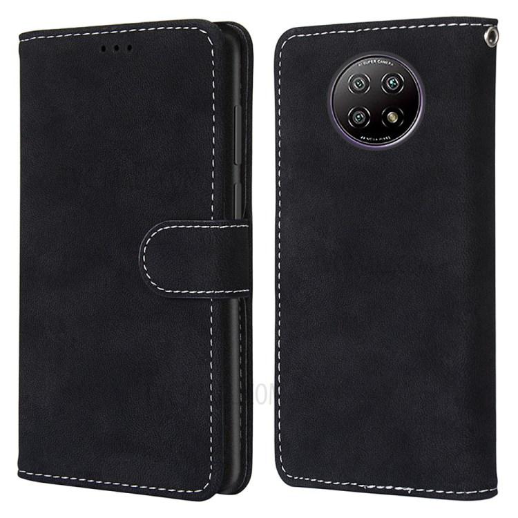 Retro Style Matte Leather Case Phone Cover Wallet Stand for Xiaomi Redmi Note 9 5G / Redmi Note 9T 5G - Black-1