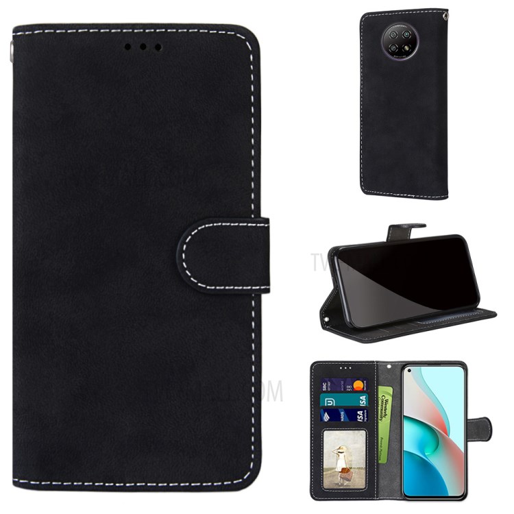 Retro Style Matte Leather Case Phone Cover Wallet Stand for Xiaomi Redmi Note 9 5G / Redmi Note 9T 5G - Black-9