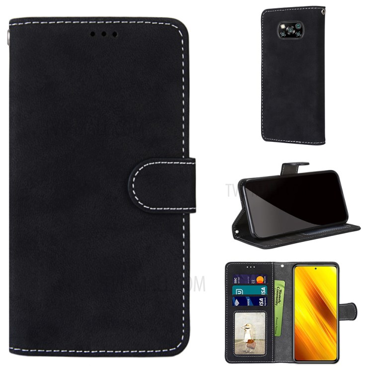 Retro Style Matte Leather Case Phone Cover Wallet Stand for Xiaomi Poco X3 NFC / Xiaomi Poco X3 - Black-9