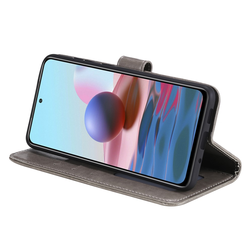 Imprinted Mandala Flower Wallet Leather Case with Strap for Xiaomi Redmi Note 10 4G / Redmi Note 10S - Grey-6