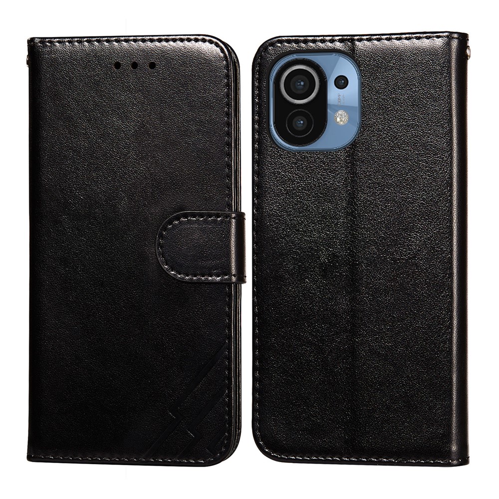 Imprint Design Leather Wallet Stand Phone Cover Case for Xiaomi Mi 11 - Black-1