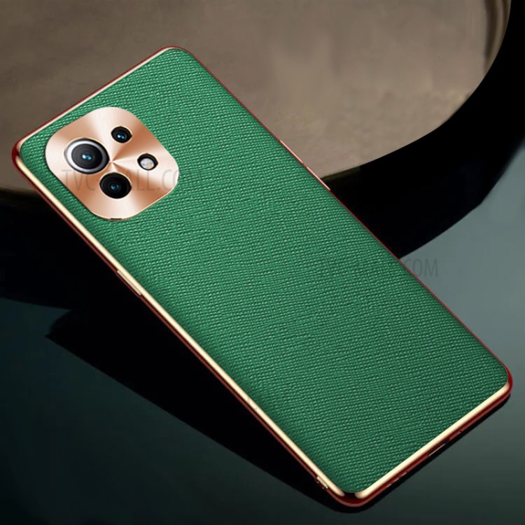 PU Leather Coated TPU Hard Phone Cover for Xiaomi Mi 11 - Green-1