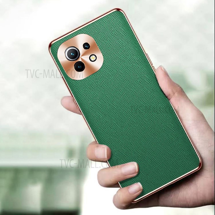 PU Leather Coated TPU Hard Phone Cover for Xiaomi Mi 11 - Green-3
