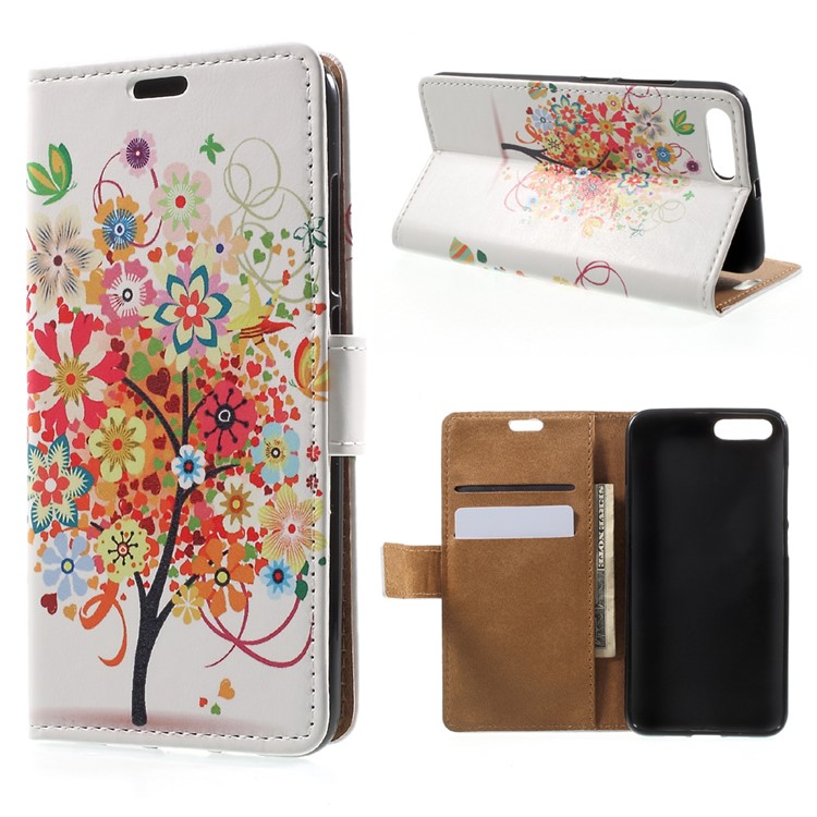 Patterned Wallet Stand Leather Mobile Phone Case for Xiaomi Mi 6 - Colorful Flowers Tree-1