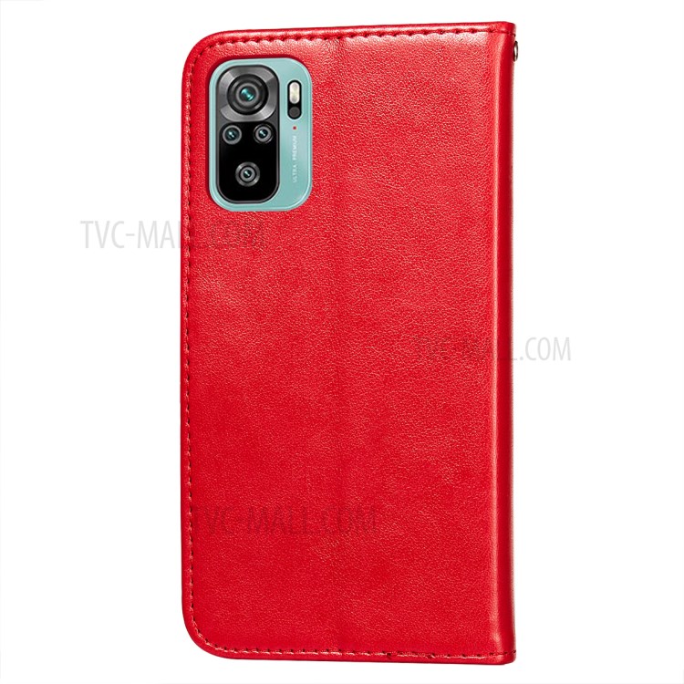 Imprinted Flower Vine Wallet PU Leather + TPU Case with Lanyard for Xiaomi Redmi Note 10 4G / Redmi Note 10S - Red-3