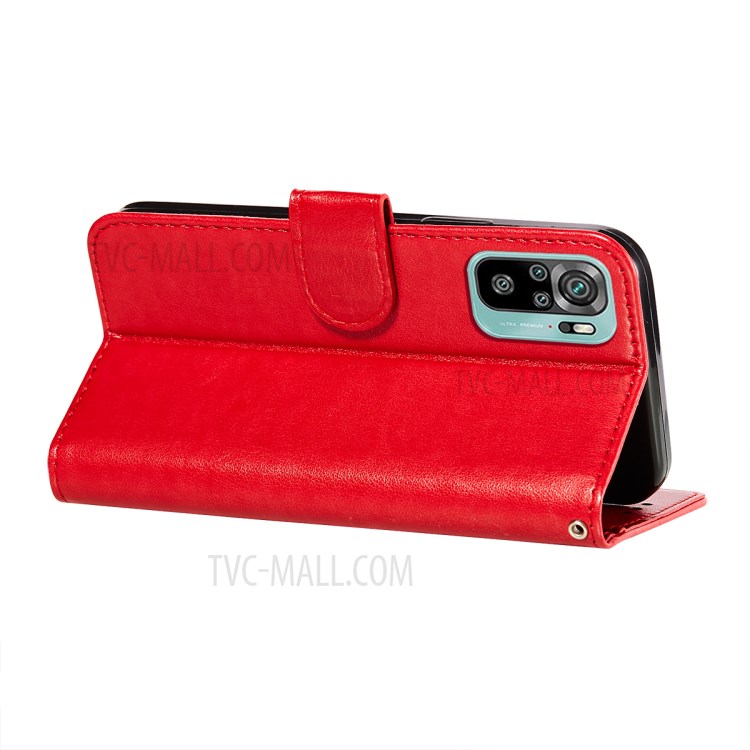 Imprinted Flower Vine Wallet PU Leather + TPU Case with Lanyard for Xiaomi Redmi Note 10 4G / Redmi Note 10S - Red-6