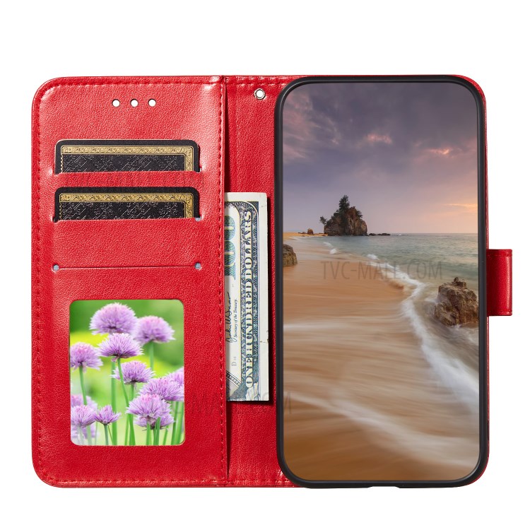 Imprinted Flower Vine Wallet PU Leather + TPU Case with Lanyard for Xiaomi Redmi K40 - Red-4