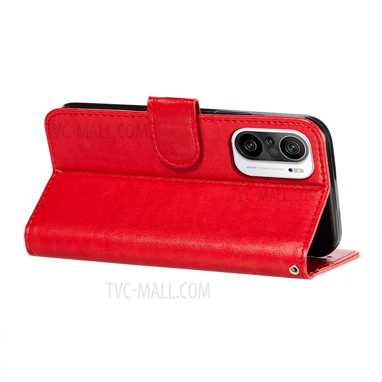 Imprinted Flower Vine Wallet PU Leather + TPU Case with Lanyard for Xiaomi Redmi K40 - Red-6