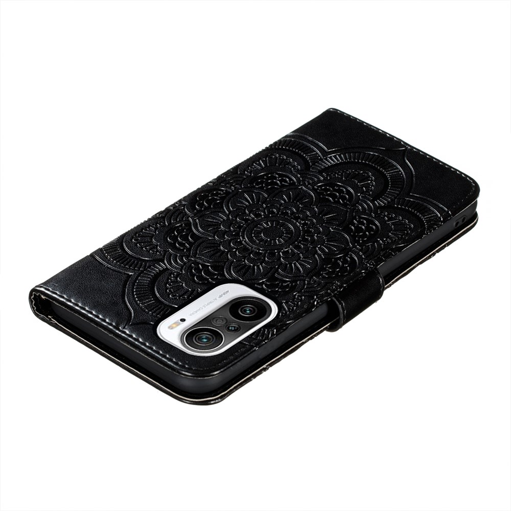 Imprint Mandala Flower Stand for Xiaomi Redmi K40 Leather Case - Black-7
