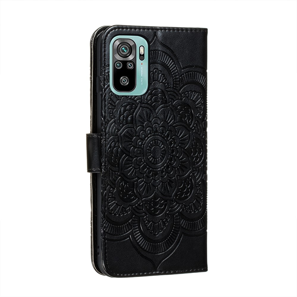 Imprint Mandala Flower Stand Leather Phone Case for Xiaomi Redmi Note 10 4G / Redmi Note 10S - Black-3