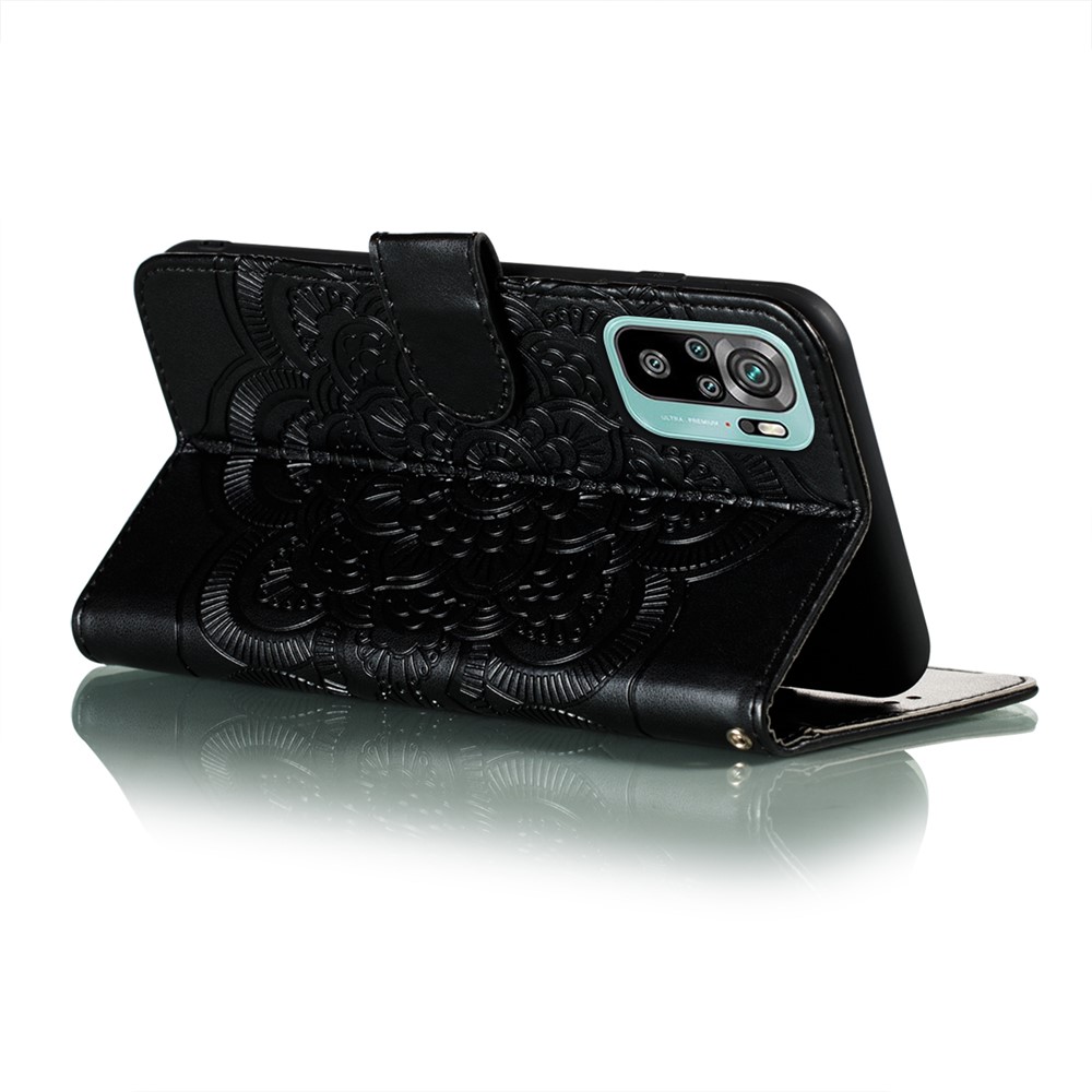 Imprint Mandala Flower Stand Leather Phone Case for Xiaomi Redmi Note 10 4G / Redmi Note 10S - Black-4