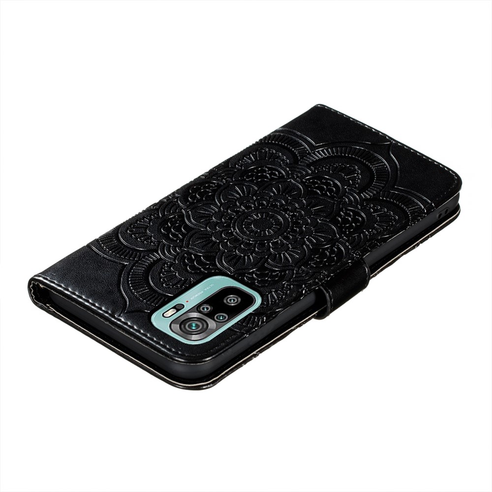 Imprint Mandala Flower Stand Leather Phone Case for Xiaomi Redmi Note 10 4G / Redmi Note 10S - Black-7