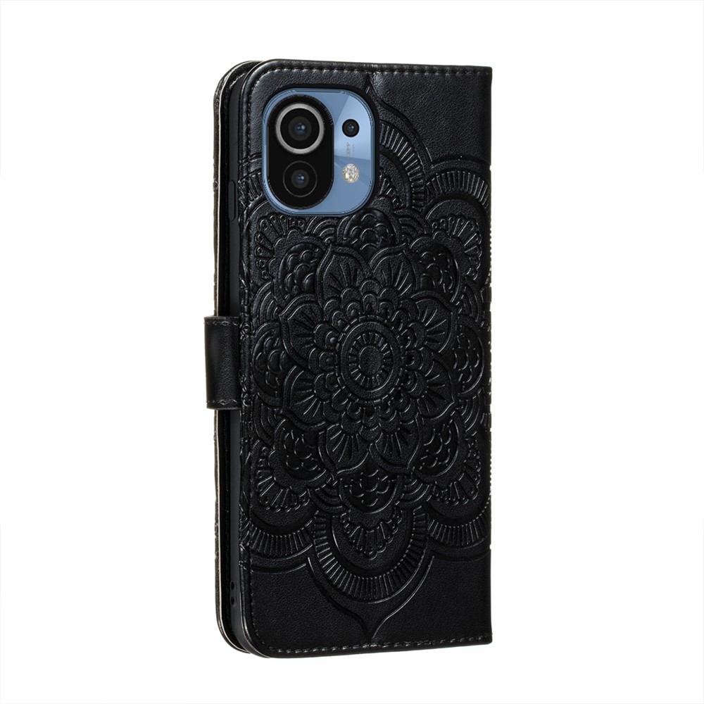 Imprint Mandala Flower Stand for Xiaomi Mi 11 Leather Case - Black-3