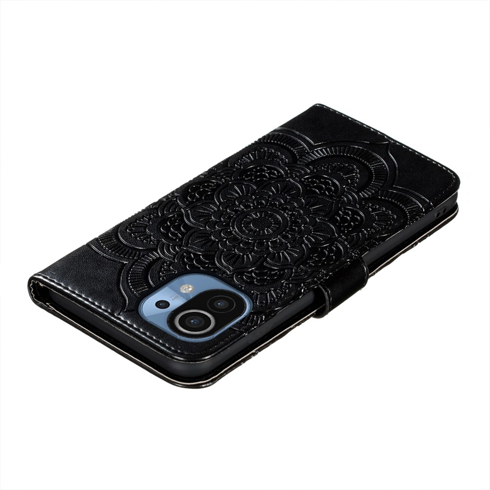Imprint Mandala Flower Stand for Xiaomi Mi 11 Leather Case - Black-7