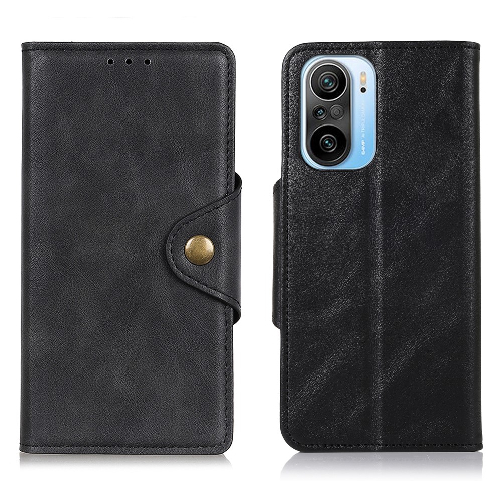 Brass Buckle Magnetic PU Leather Phone Case Cover with Wallet Stand Design for Xiaomi Redmi K40 Pro / Redmi K40 - Black-1