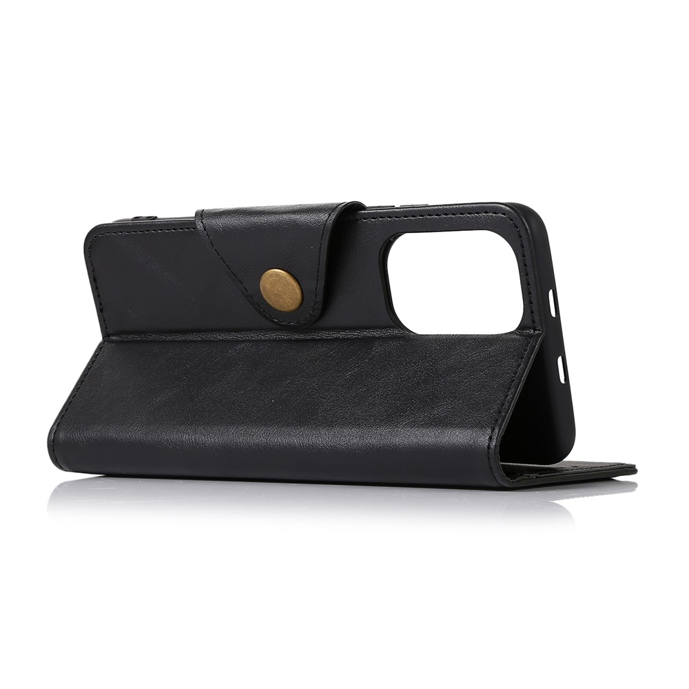 Brass Buckle Magnetic PU Leather Phone Case Cover with Wallet Stand Design for Xiaomi Redmi K40 Pro / Redmi K40 - Black-2