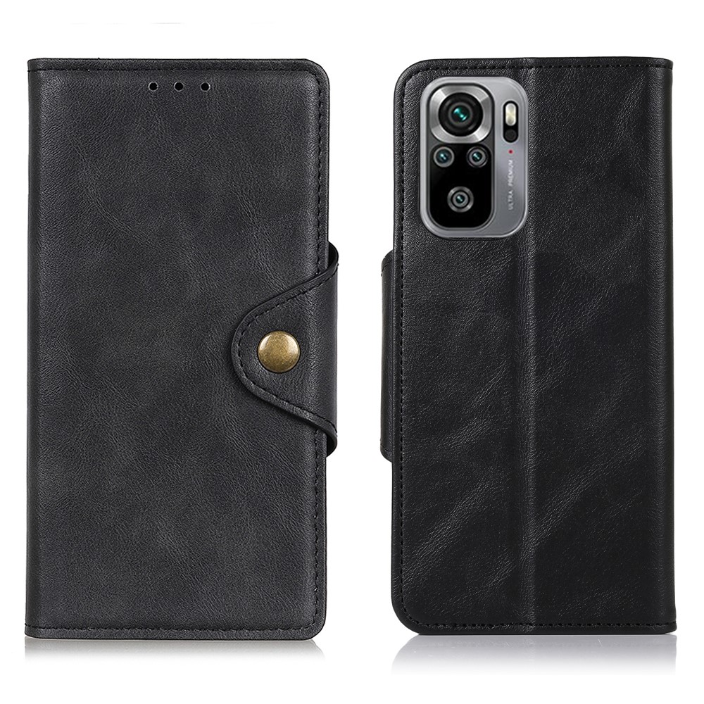 Brass Buckle Magnetic PU Leather Phone Case Cover with Wallet Stand Design for Xiaomi Redmi Note 10 4G / Redmi Note 10S - Black-1