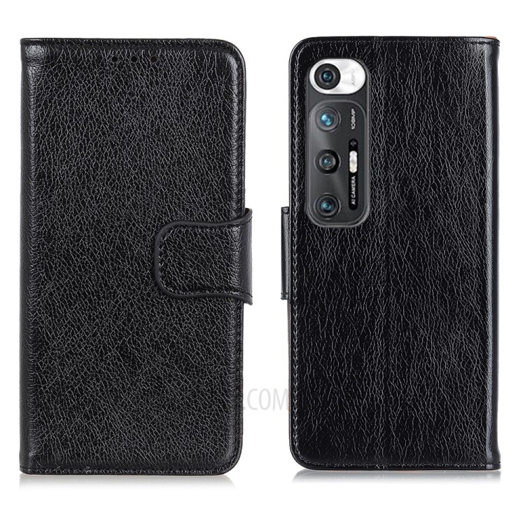 Nappa Texture Full-Protection Split Leather Wallet Stand Phone Cover Shell for Xiaomi Mi 10S - Black-1