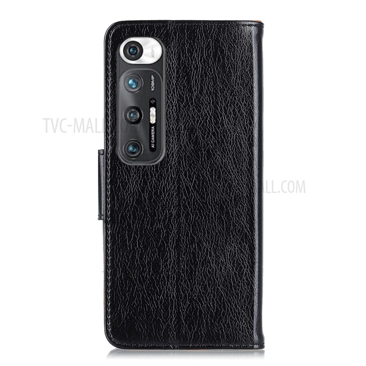 Nappa Texture Full-Protection Split Leather Wallet Stand Phone Cover Shell for Xiaomi Mi 10S - Black-2