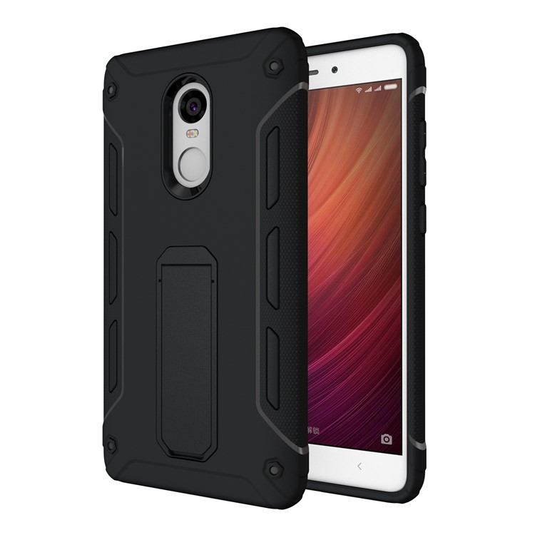 Supporting Kickstand PC + TPU Hybrid Mobile Cover for Xiaomi Redmi Note 4 - Black-1