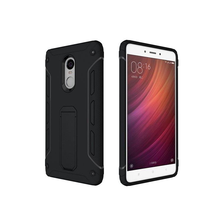 Supporting Kickstand PC + TPU Hybrid Mobile Cover for Xiaomi Redmi Note 4 - Black-4