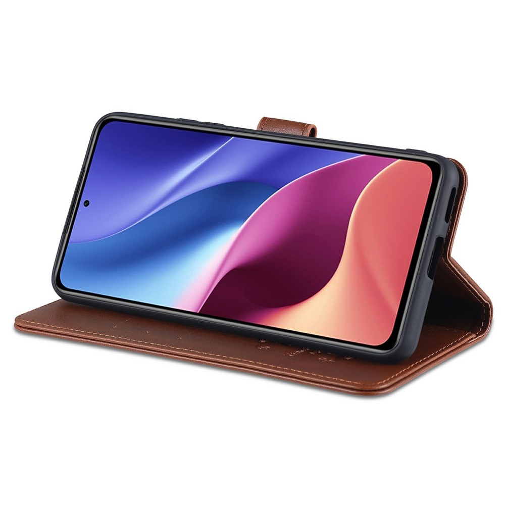 AZNS Wallet Stand Кожаный Защитный Чехол Для Xiaomi Redmi K40 / K40 Pro / Xiaomi Poco F3. - Коричневый