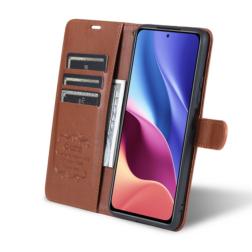 AZNS Wallet Stand Кожаный Защитный Чехол Для Xiaomi Redmi K40 / K40 Pro / Xiaomi Poco F3. - Коричневый