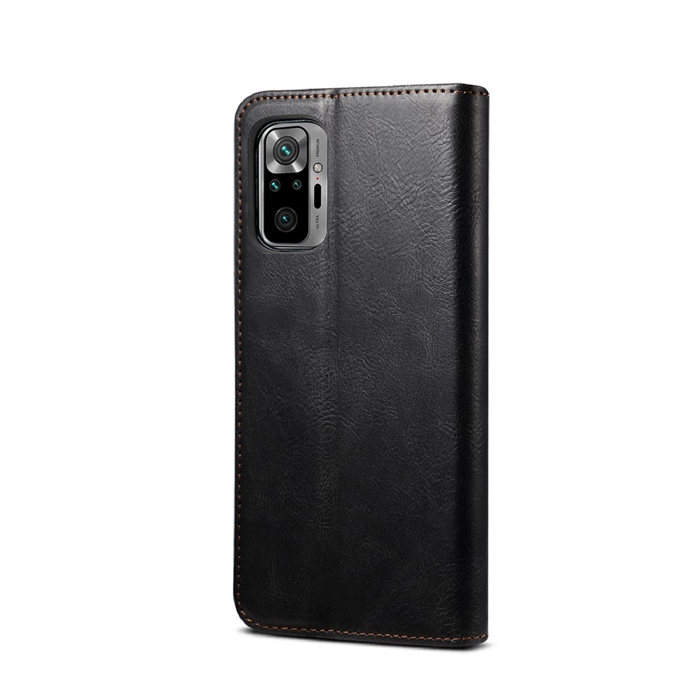 Oil Wax Surface PU Leather+TPU Wallet Stand Phone Cover for Xiaomi Redmi Note 10 4G (Internal) / Note 10S (Foreign) - Black-3