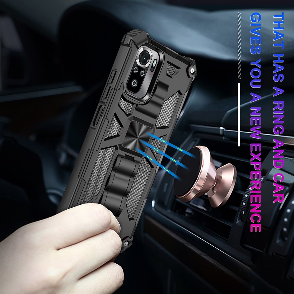 Armor Shockproof Kickstand PC TPU Phone Case with Magnetic Metal Sheet for Xiaomi Redmi Note 10 4G / Redmi Note 10S - Black-2